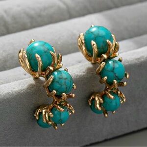 Turquoise Stone Drop Earrings with Gold Accents 14k gold plated